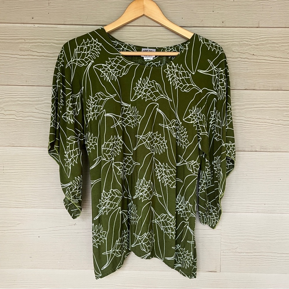 Green Ginger Hawaiian Print Women's Blouse Native Hawaiian Plant Shirt Small